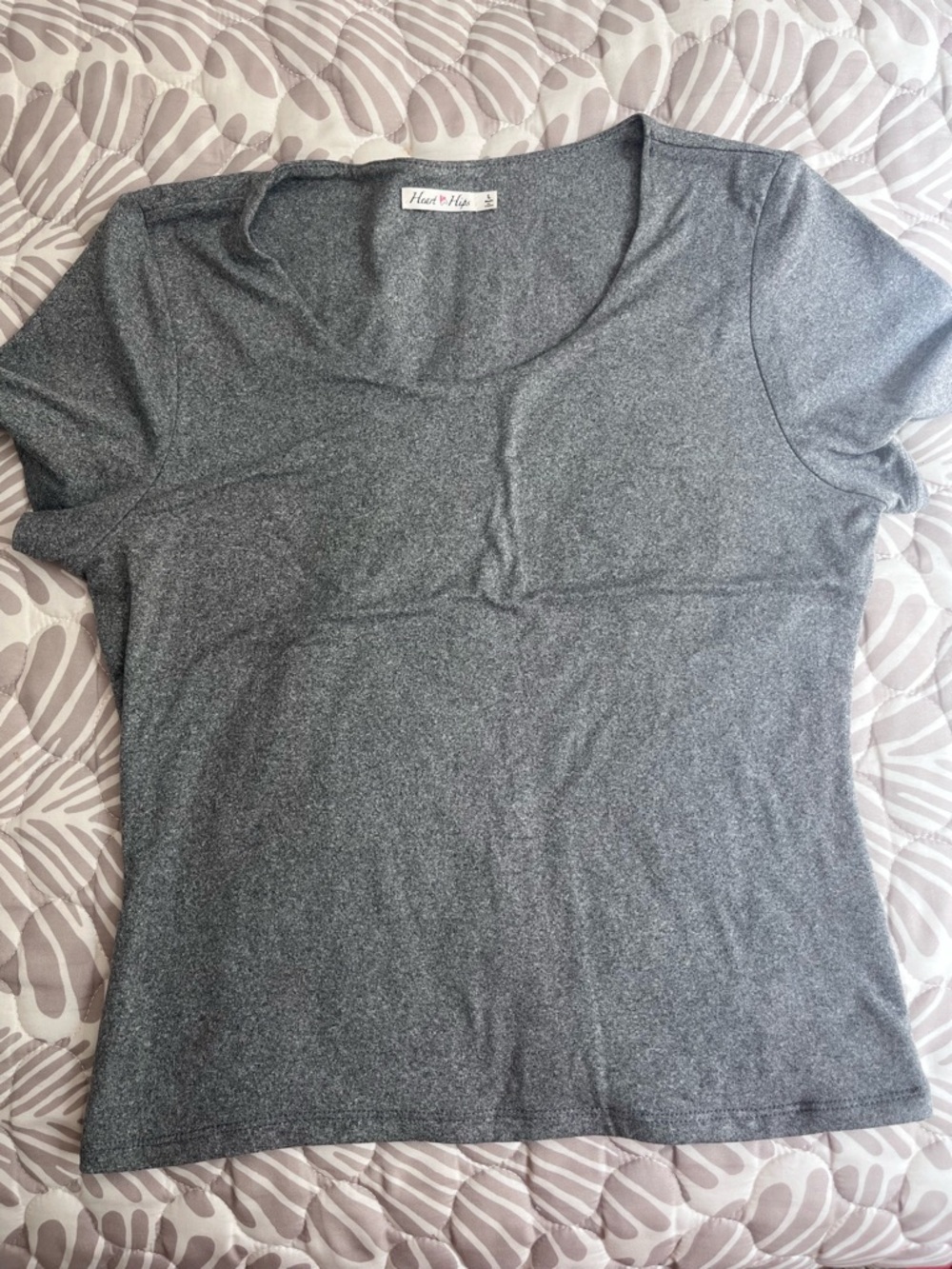 Heart Hips Silver Metallic Scoop Neck Short Sleeve Tee
